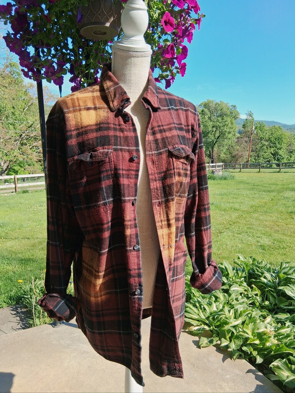 Upcycled Reworked Flannel Shirt XL Grunge Lace Soft Hippie Campfire Boho OOAK - Picture 2 of 5